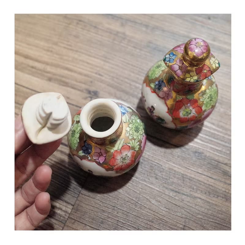 台灣老件.早期春合昇仕女百花描金瓷器.聞香瓷瓶.小收納罐.瓷罐