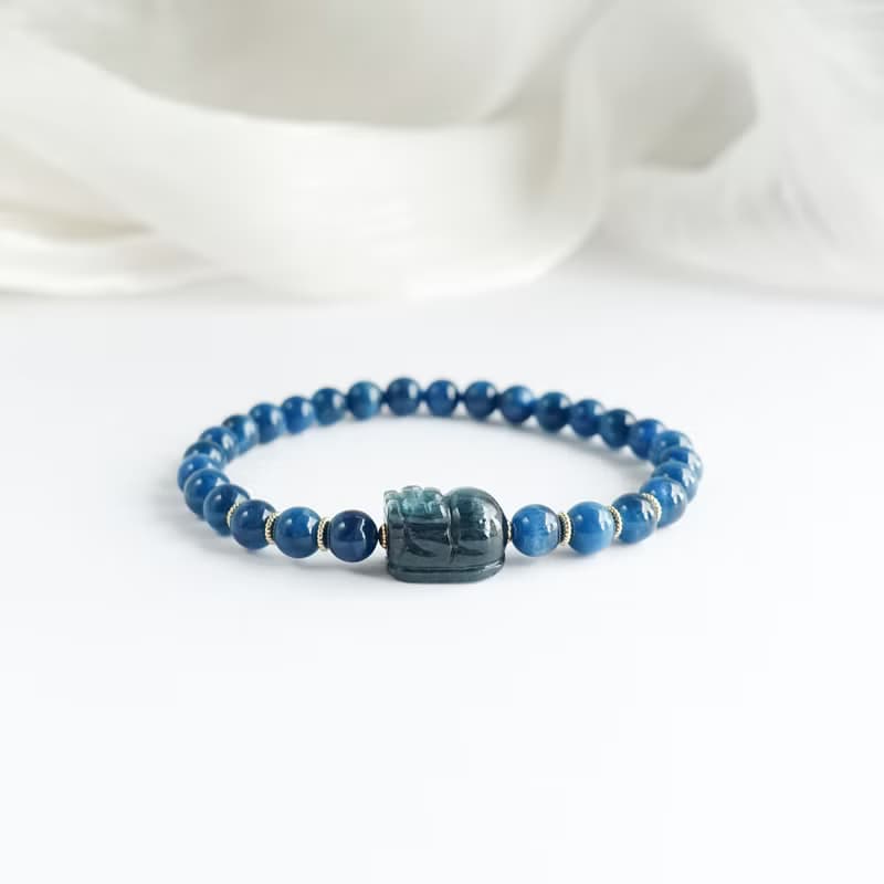 強化溝通力 釋放壓力 聚財守護 - 藍磷灰×綠藍晶貔貅14KGF手環