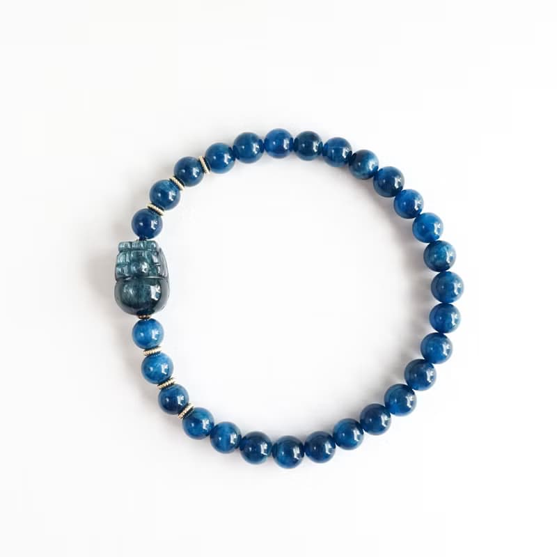 強化溝通力 釋放壓力 聚財守護 - 藍磷灰×綠藍晶貔貅14KGF手環