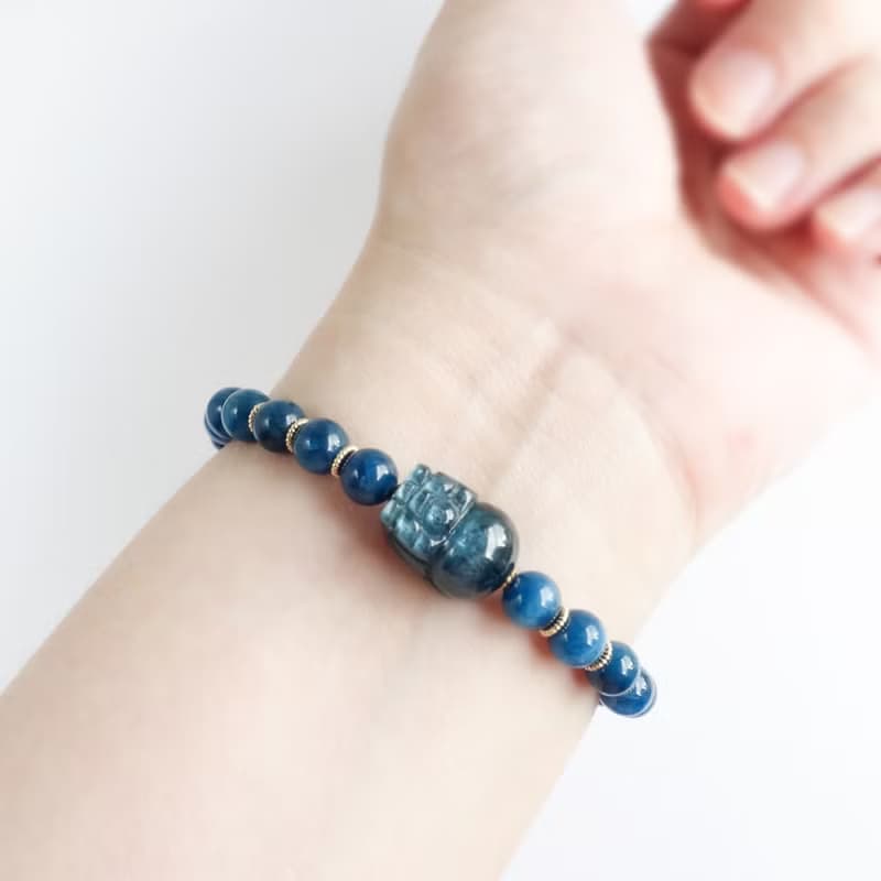 強化溝通力 釋放壓力 聚財守護 - 藍磷灰×綠藍晶貔貅14KGF手環