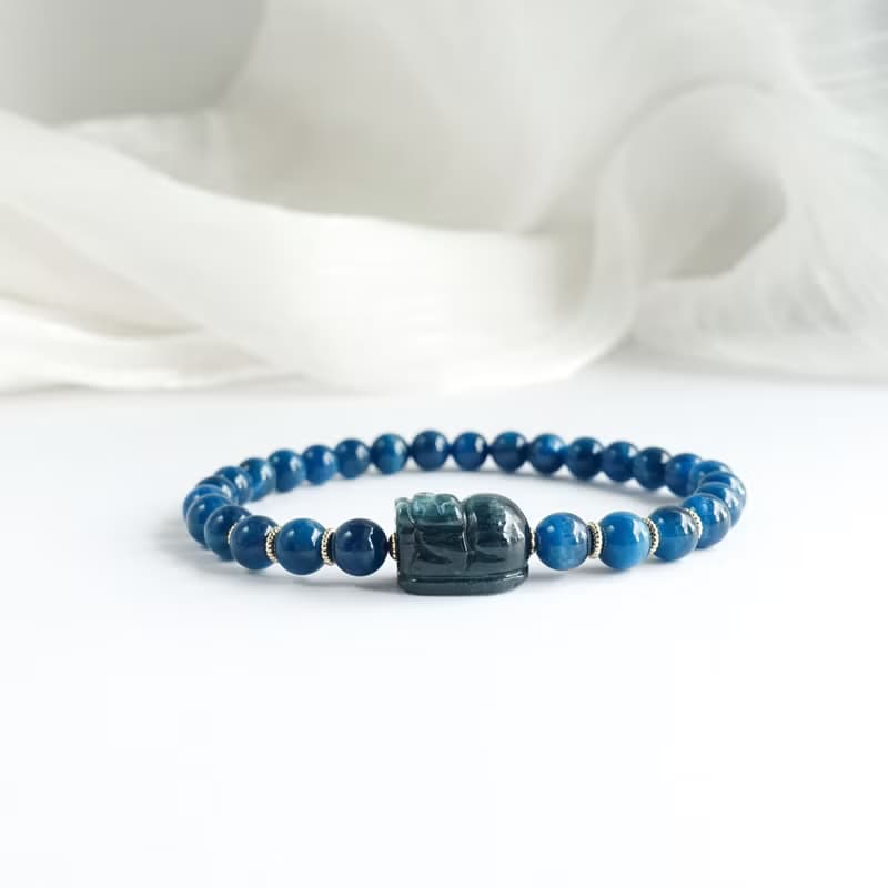 強化溝通力 釋放壓力 聚財守護 - 藍磷灰×綠藍晶貔貅14KGF手環