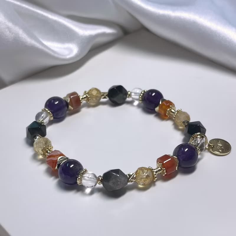 招財防小人 銀曜石 紫水晶 黃水晶 紅瑪瑙 天然水晶手鏈 畢業禮物