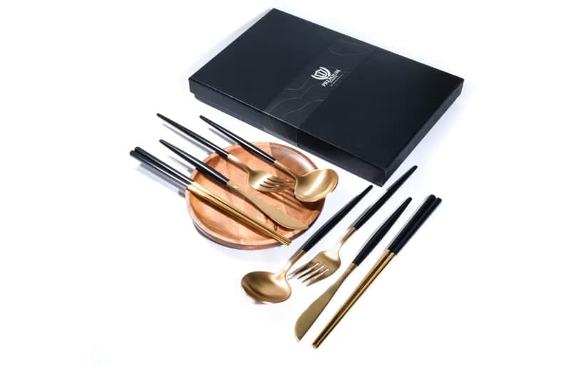 Islandoffer 島嶼製作 餐具禮盒套裝 含2套黑金4件 加相思木小碟