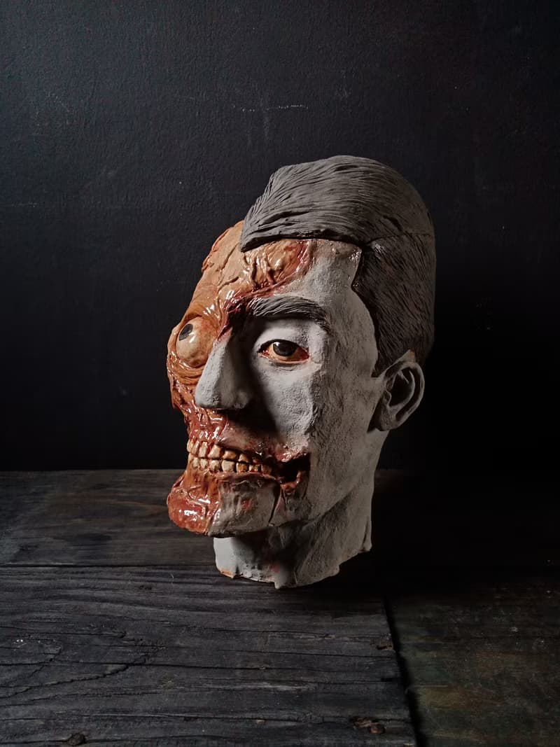 青面死人頭 (高27cm 置物收納 陶偶雕塑 藝術品 擺飾)