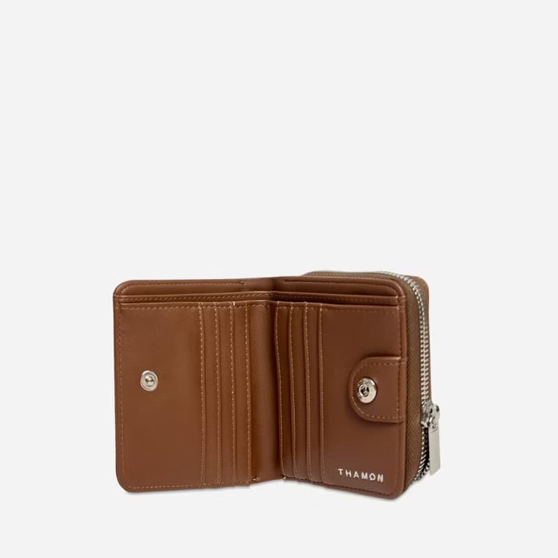 Compact Vegan Zip Wallet - Spice Brown