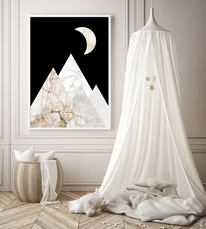 Abstract Night Mountain Peaks Marble Landscape Art Print