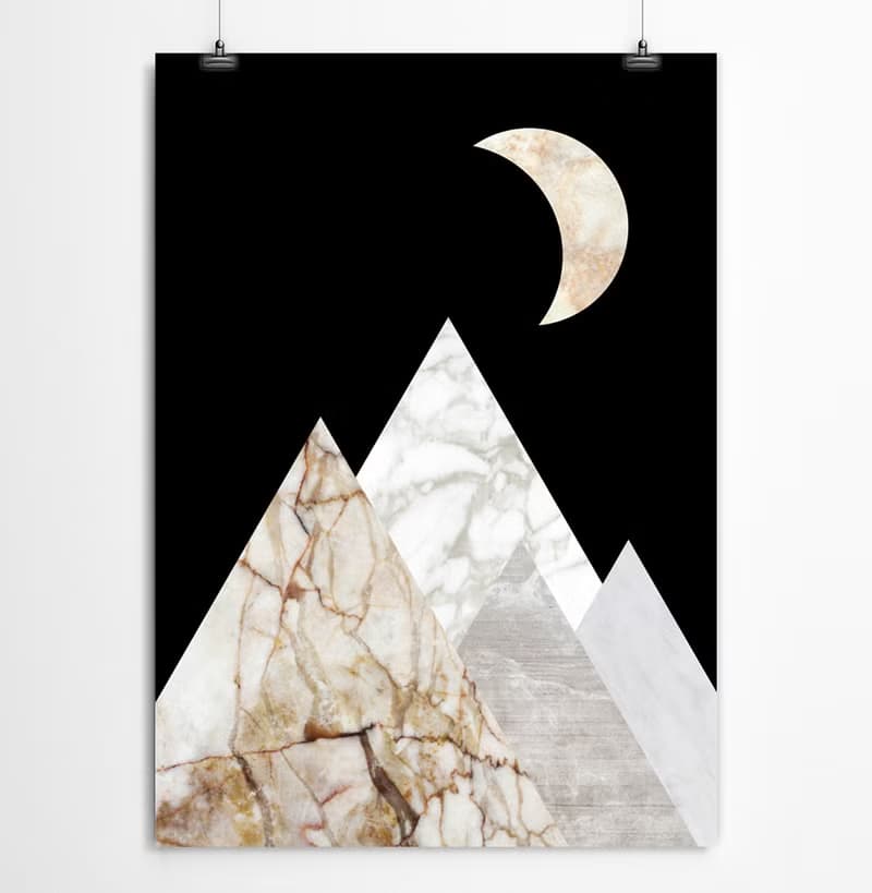 Abstract Night Mountain Peaks Marble Landscape Art Print