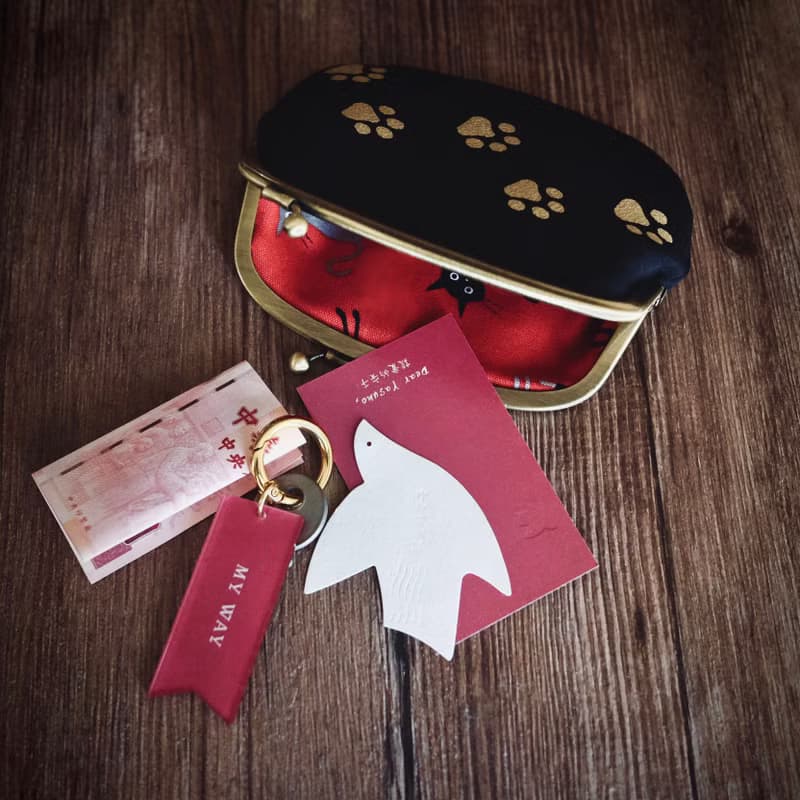 送禮討喜*金色貓掌前行 咪你包M 京都匠人口金包內裡可愛紅吱吱