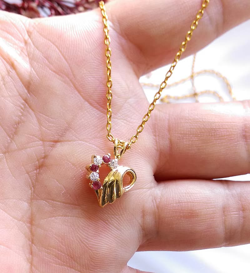 【西洋古董飾品 】 復古愛心 紅鑽墜 秀氣 項鍊