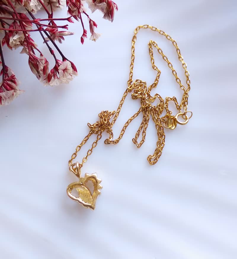 【西洋古董飾品 】 復古愛心 紅鑽墜 秀氣 項鍊