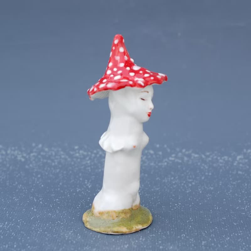 Mushroom lady Female bust statuette Ceramic ring holder Mushroom hat Fly agaric