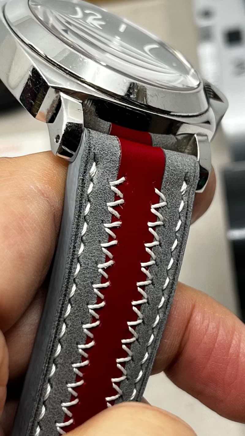 父親節禮物, 灰紅色條子錶帶, 24mm 手工錶帶, Panerai 26mm 錶帶