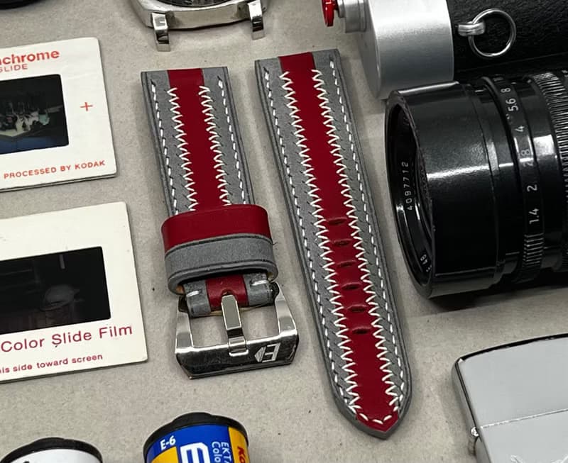 父親節禮物, 灰紅色條子錶帶, 24mm 手工錶帶, Panerai 26mm 錶帶