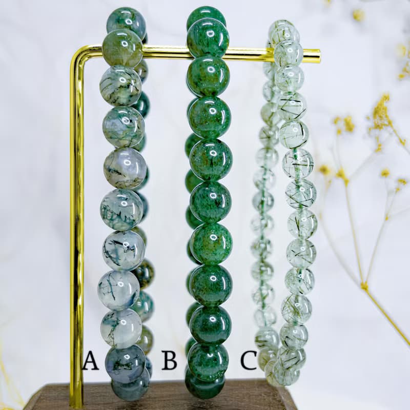 【綠色系水晶】綠草莓晶/水草瑪瑙/綠碧璽髮晶手鍊