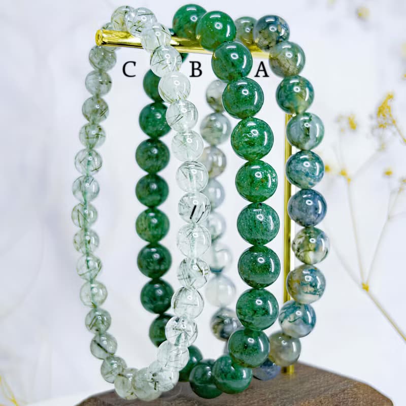 【綠色系水晶】綠草莓晶/水草瑪瑙/綠碧璽髮晶手鍊