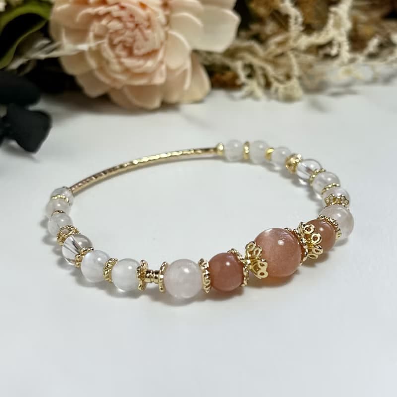 自信人緣 橙月光石 粉晶 月光石 白水晶 天然水晶手鏈