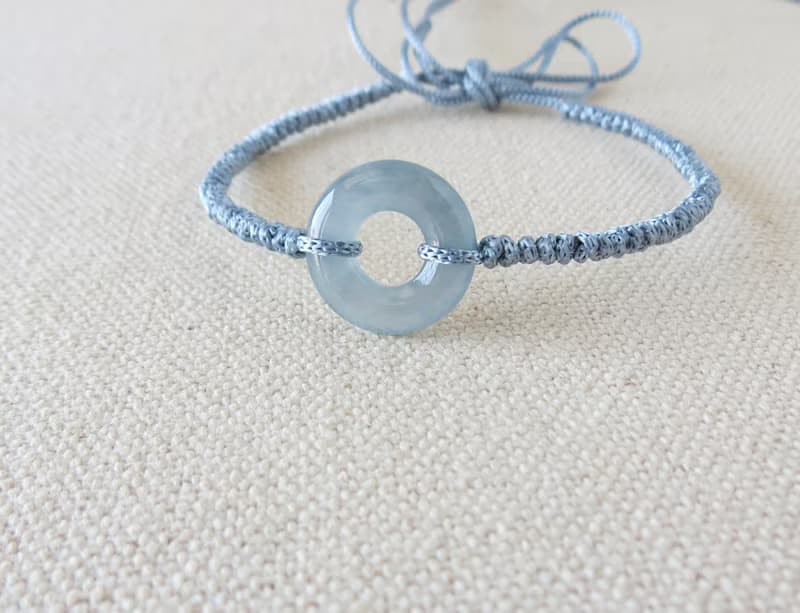 本命年【歲歲平安】冰藍紫雪花棉平安扣翡翠絲光編織手鍊SS14開運