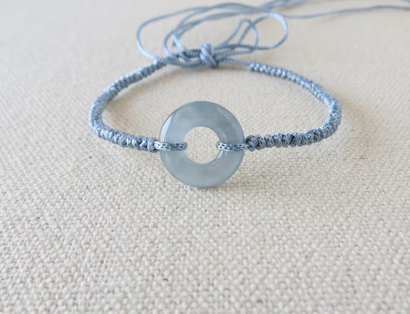 本命年【歲歲平安】冰藍紫雪花棉平安扣翡翠絲光編織手鍊SS14開運