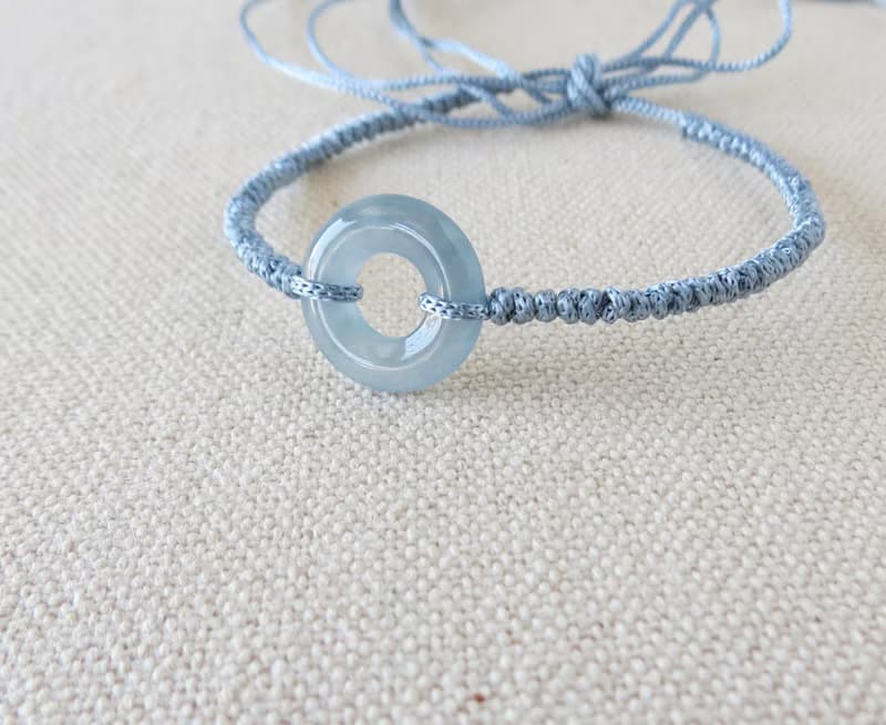 本命年【歲歲平安】冰藍紫雪花棉平安扣翡翠絲光編織手鍊SS14開運