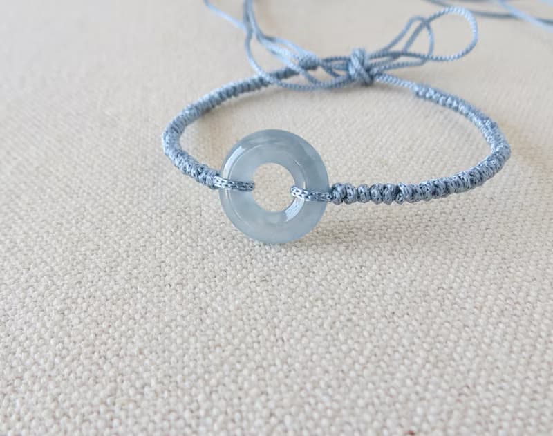 本命年【歲歲平安】冰藍紫雪花棉平安扣翡翠絲光編織手鍊SS14開運