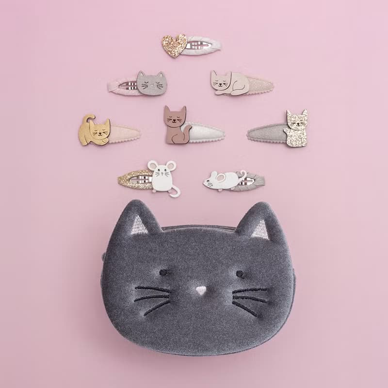 英國Mimi & Lula_AW25_秋日山林_俏皮小貓迷你滴答夾5入