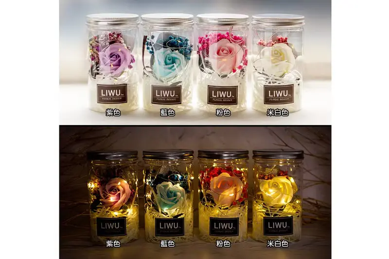 LIWU凡爾賽花園 滿天星 乾燥花罐 (發光瓶4色可挑 附提袋及小卡)