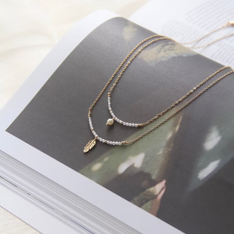 信念 鋯石珍珠羽毛吊墜項鍊