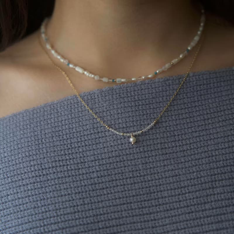 信念 鋯石珍珠羽毛吊墜項鍊