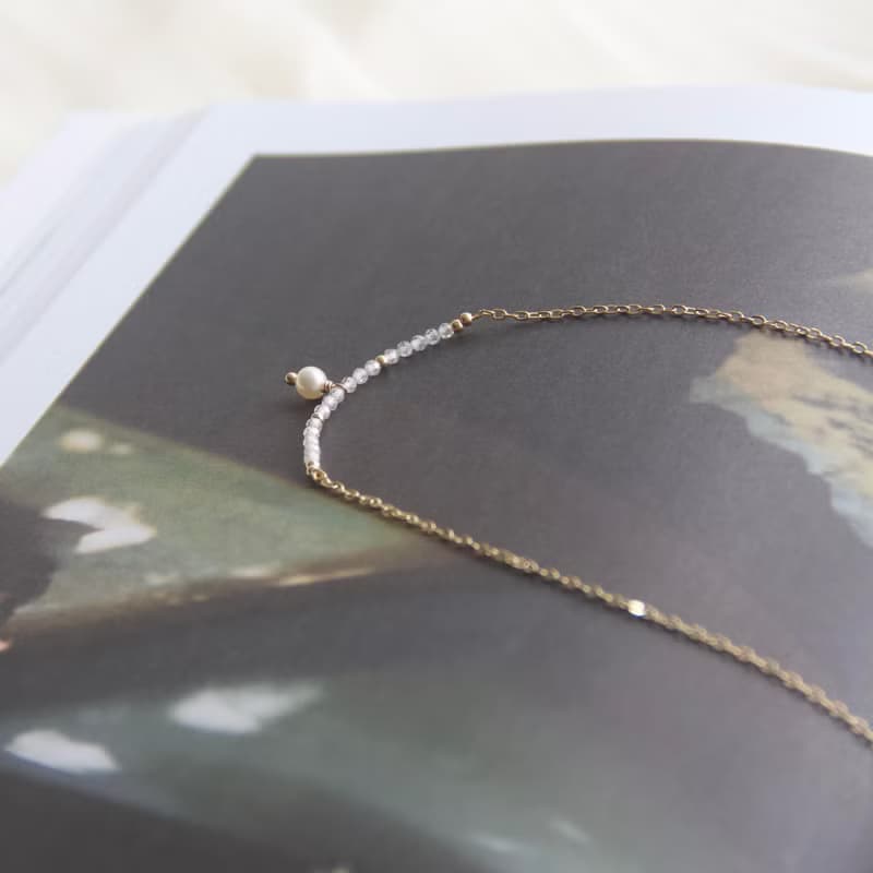 信念 鋯石珍珠羽毛吊墜項鍊