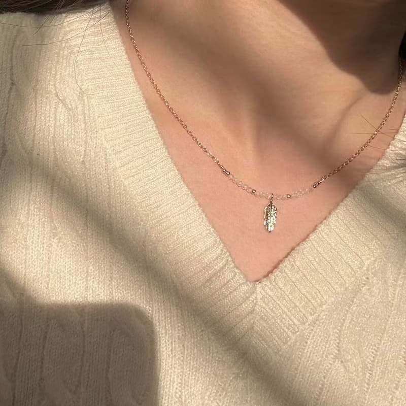 信念 鋯石珍珠羽毛吊墜項鍊