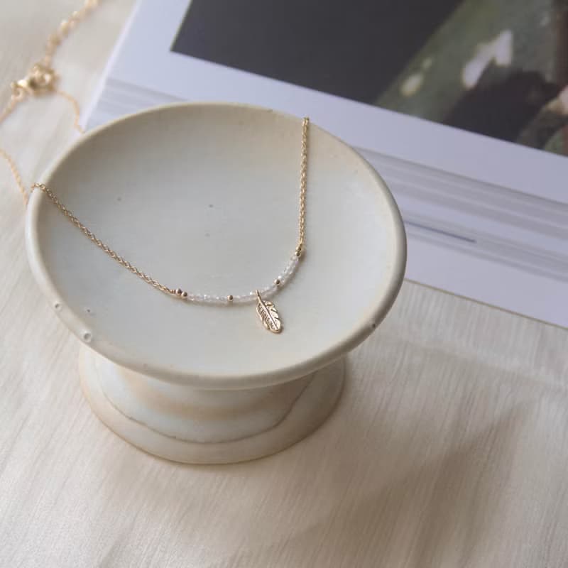 信念 鋯石珍珠羽毛吊墜項鍊