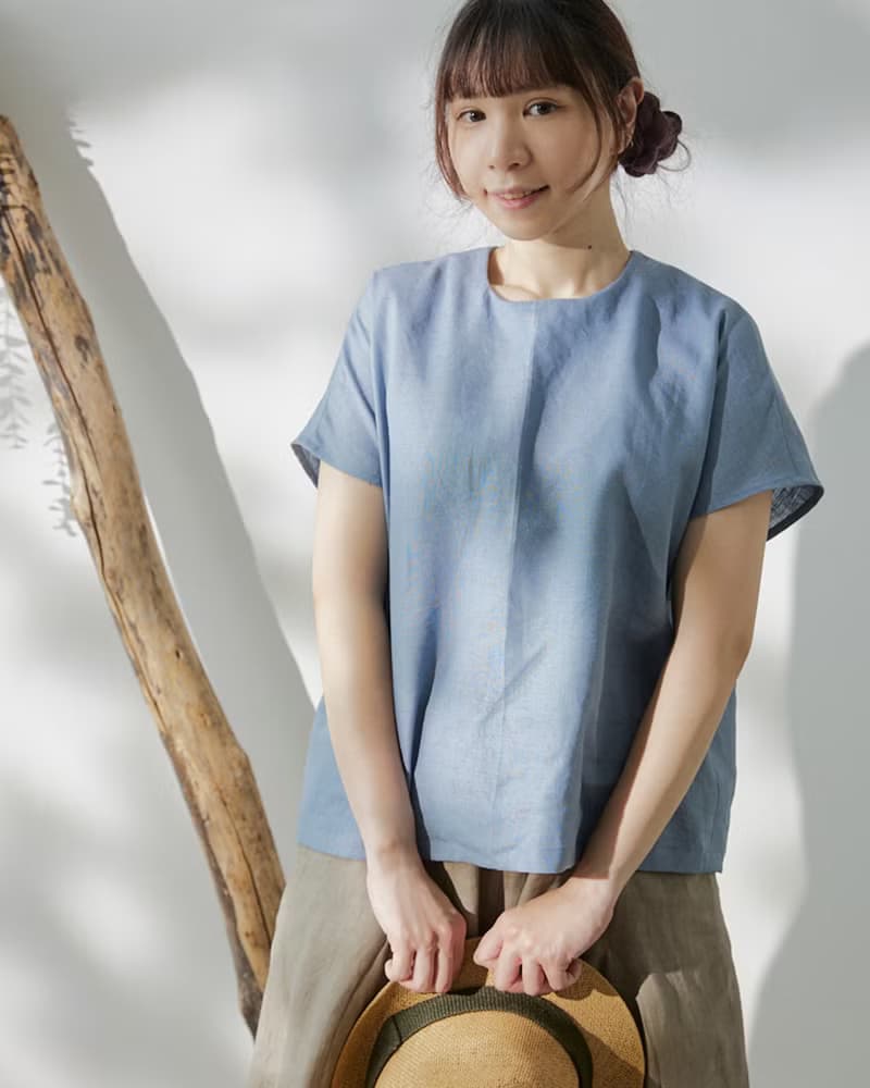 【森織海】森系亞麻圓領小蓋袖上衣-可訂製顏色