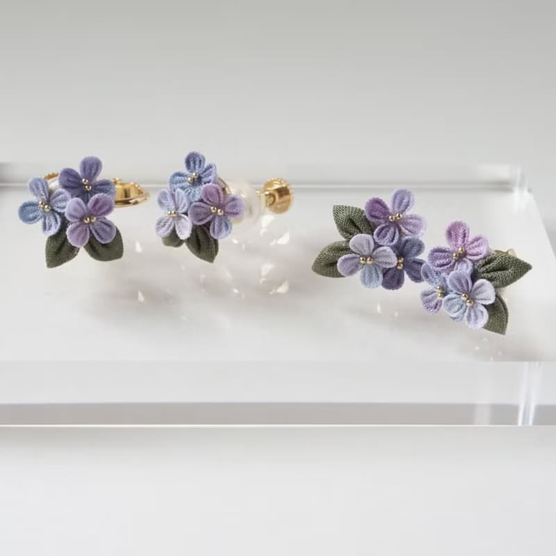 2025 雨季 紫陽花 染 Hydrangea 耳環 項鏈 戒指 手染細工布花