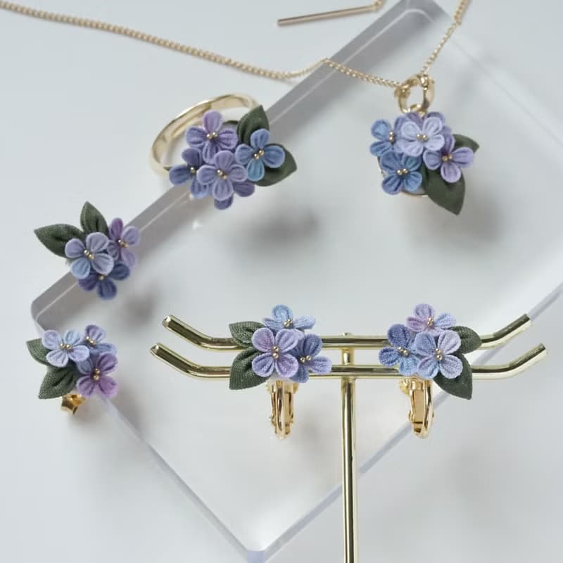 2025 雨季 紫陽花 染 Hydrangea 耳環 項鏈 戒指 手染細工布花