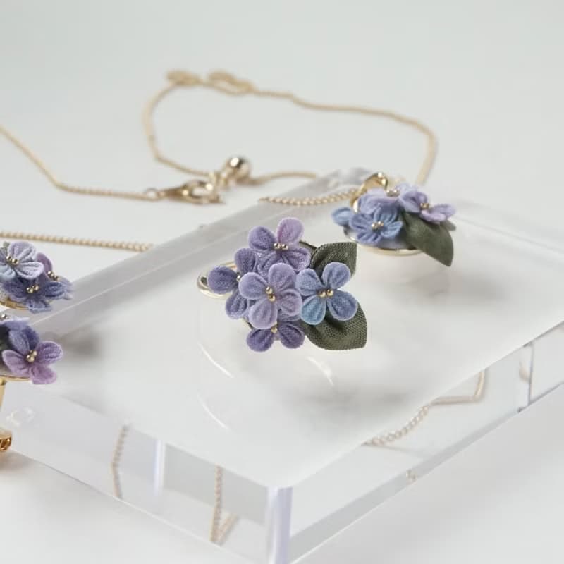 2025 雨季 紫陽花 染 Hydrangea 耳環 項鏈 戒指 手染細工布花