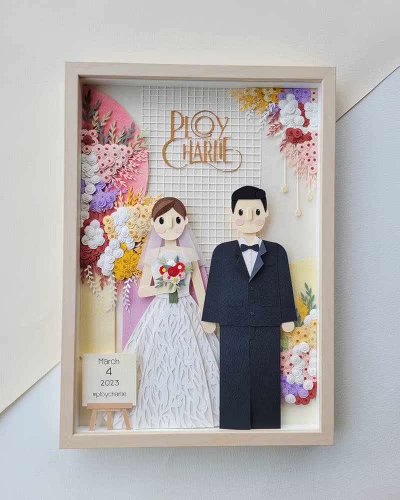 Special custom papercut frame : wedding day theme.