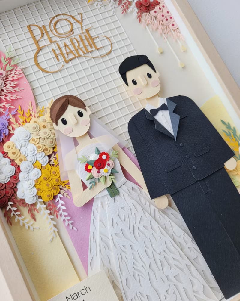 Special custom papercut frame : wedding day theme.