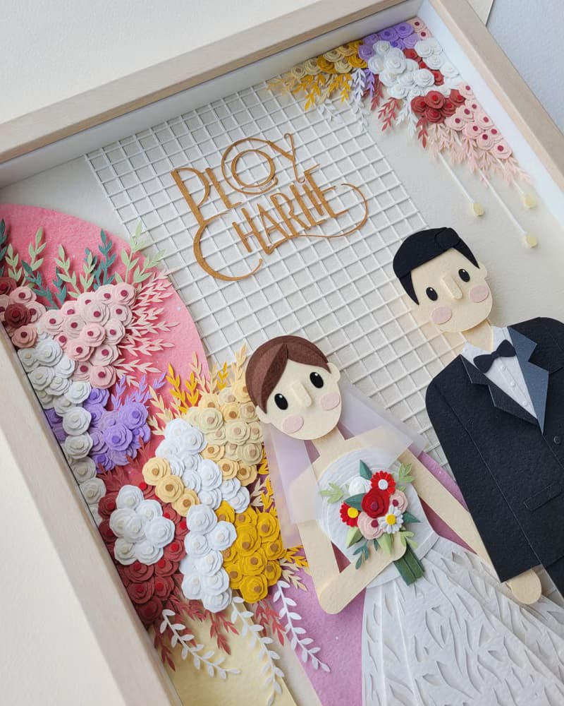 Special custom papercut frame : wedding day theme.