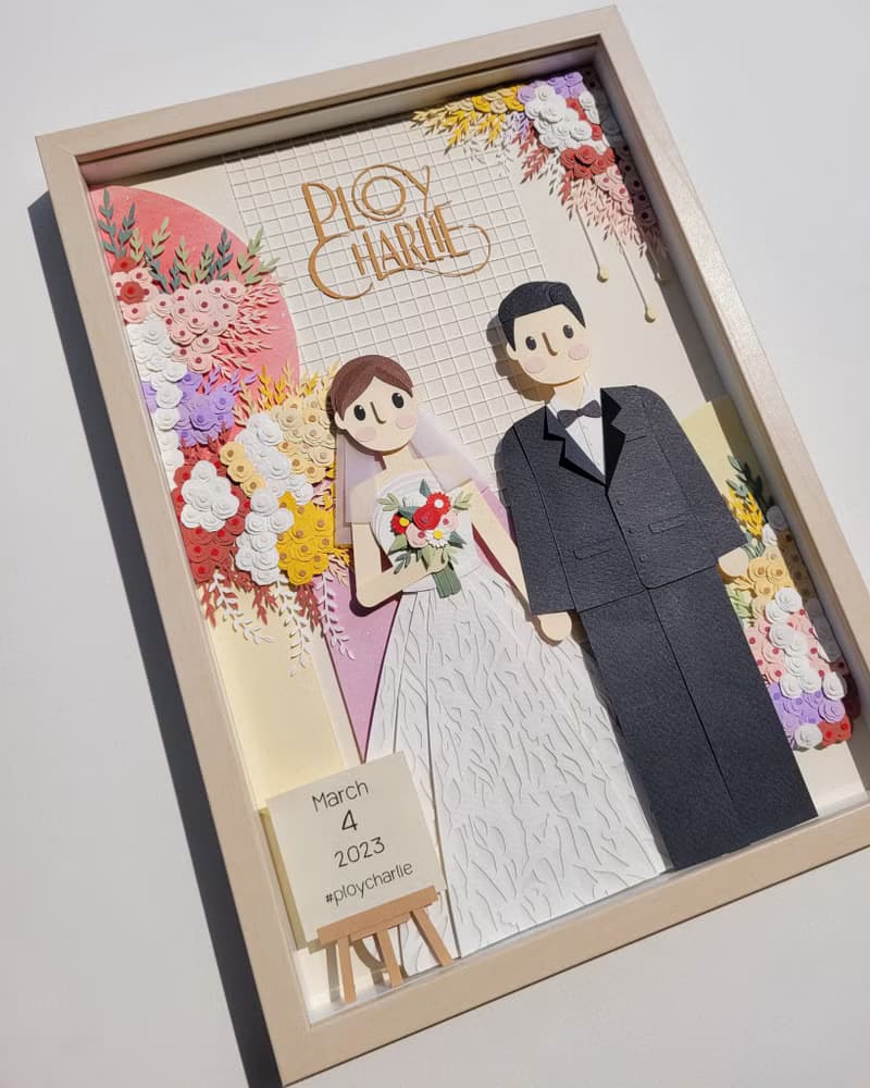 Special custom papercut frame : wedding day theme.