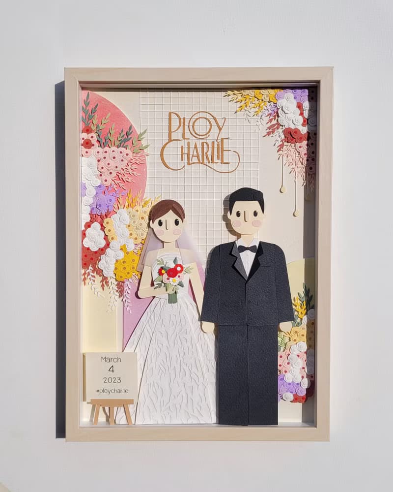 Special custom papercut frame : wedding day theme.