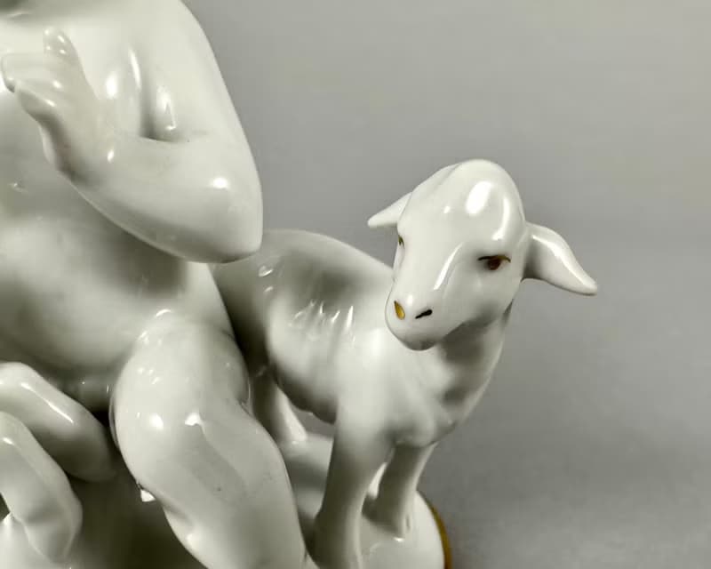 獨特的複古瓷雕像小天使與小羊 Gerold & Co. Tettau 巴伐利亞
