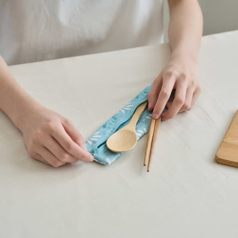 拉鏈餐具袋(含餐具)/烏秋圈圈/海洋綠/鳥語花窗