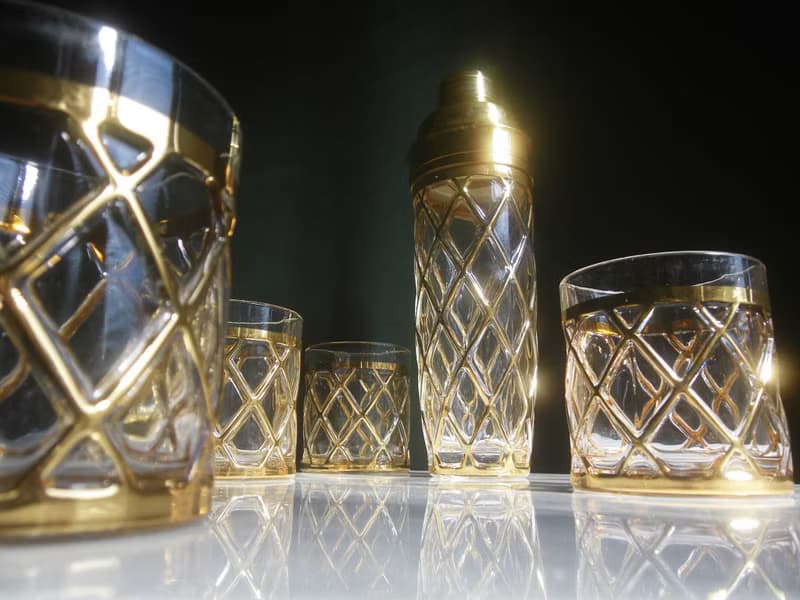 【老時光 OLD-TIME】早期二手美國ALTUZARRA厚重玻璃描金雪克杯組