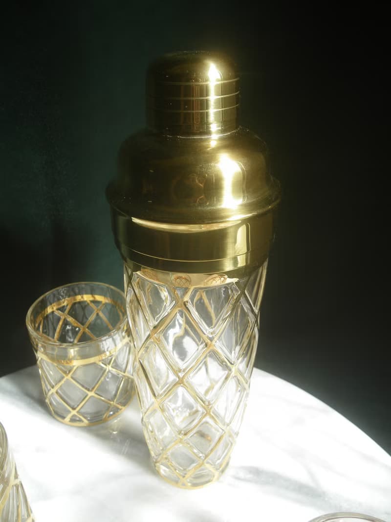 【老時光 OLD-TIME】早期二手美國ALTUZARRA厚重玻璃描金雪克杯組