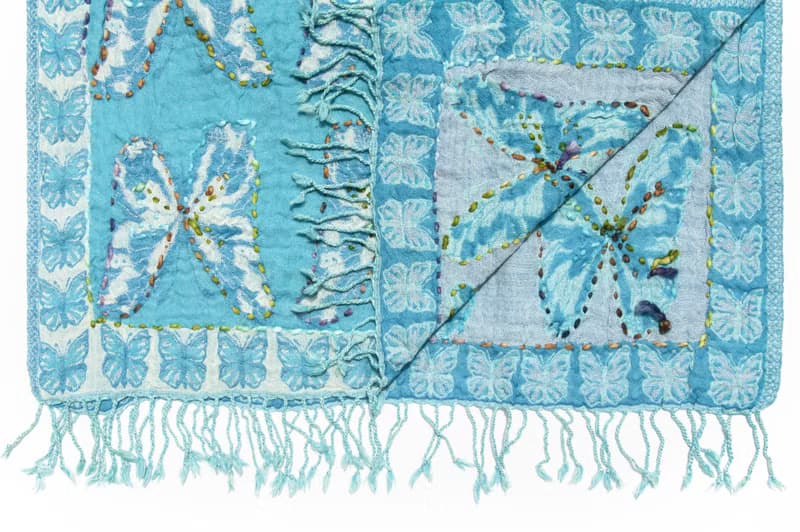 喀什米爾Cashmere/水煮羊毛披肩/針織圍巾/刺繡圍巾/羊絨披巾-蝶