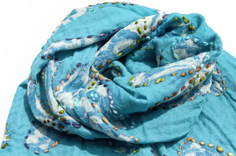 喀什米爾Cashmere/水煮羊毛披肩/針織圍巾/刺繡圍巾/羊絨披巾-蝶