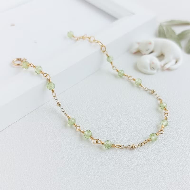 橄欖石 x 14KGF手鍊 • 迷你金環