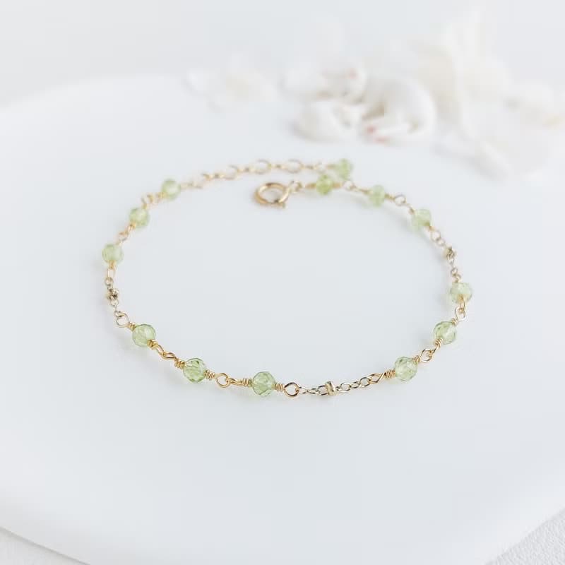 橄欖石 x 14KGF手鍊 • 迷你金環