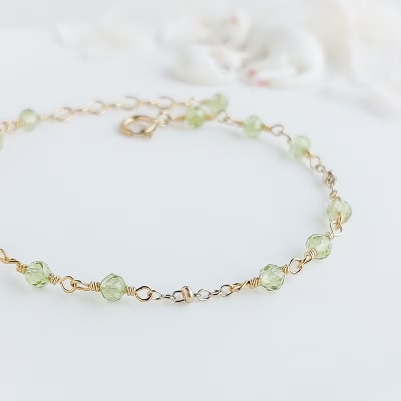 橄欖石 x 14KGF手鍊 • 迷你金環