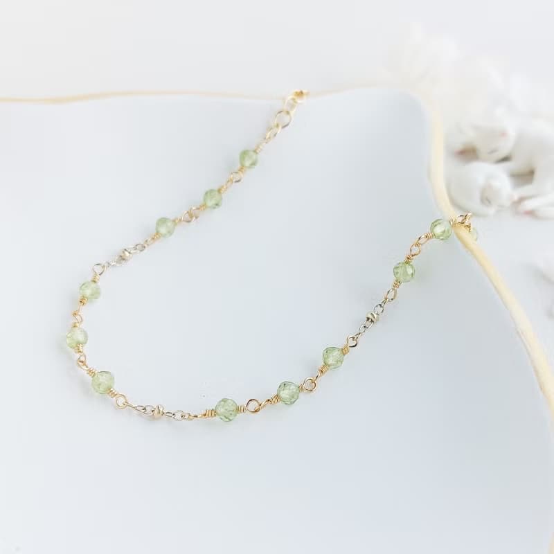 橄欖石 x 14KGF手鍊 • 迷你金環